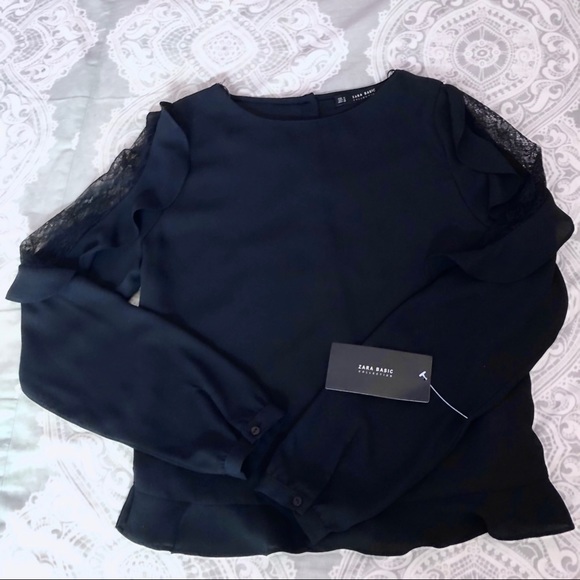 NWT Zara Ruffle and Lace Sleeve Top with F… - Picture 3 of 6